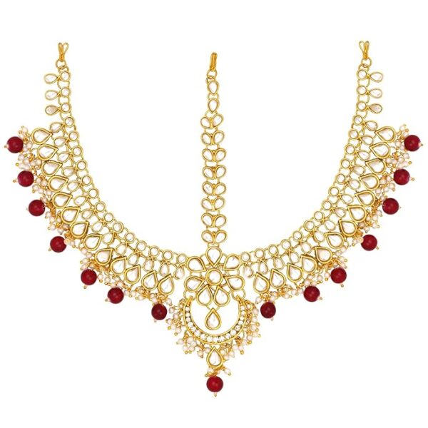 Gold Plated Kundan Pearl Maang Tikka Matha Patti Jewellery