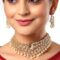 Gold Plated White & Red American Diamond Studded With Drop Pearl Beaded Jewellery Set - Image 2