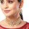 Gold Plated White & Red American Diamond Studded With Drop Pearl Beaded Jewellery Set - Image 3