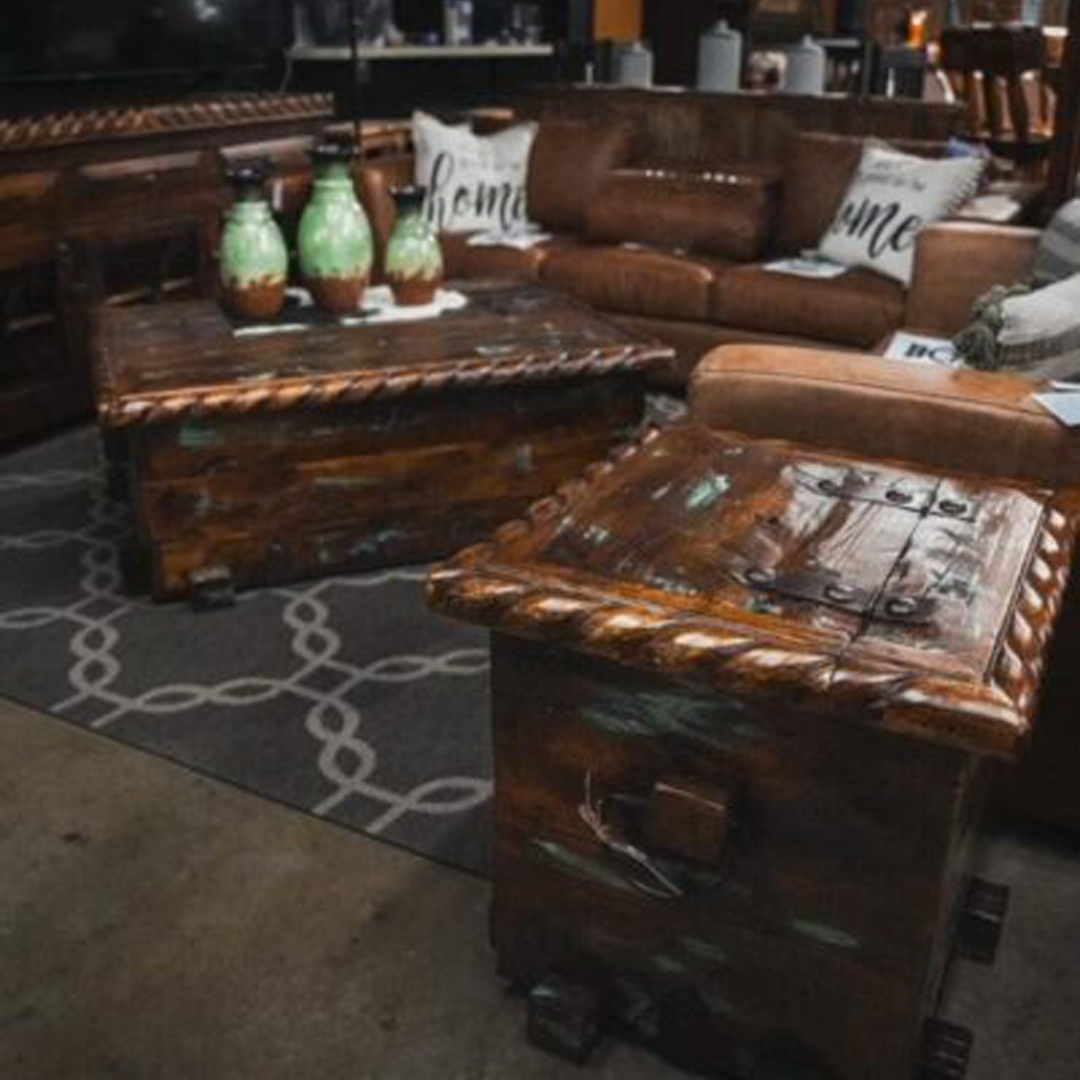 Margarita Storage Turquoise distressed Coffee and end tables Margarita Storage Turquoise distressed Coffee and end tables - Image 1