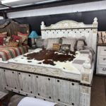 King Hand-Carved Floral Distressed with Conchos Bed Room Set