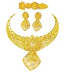 24k Gold Plated Choker Jewellery Set with Earrings, Ring, Bracelet and Cubic Zirconia CZ Stones