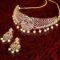 Gold Plated White & Red American Diamond Studded With Drop Pearl Beaded Jewellery Set - Image 2